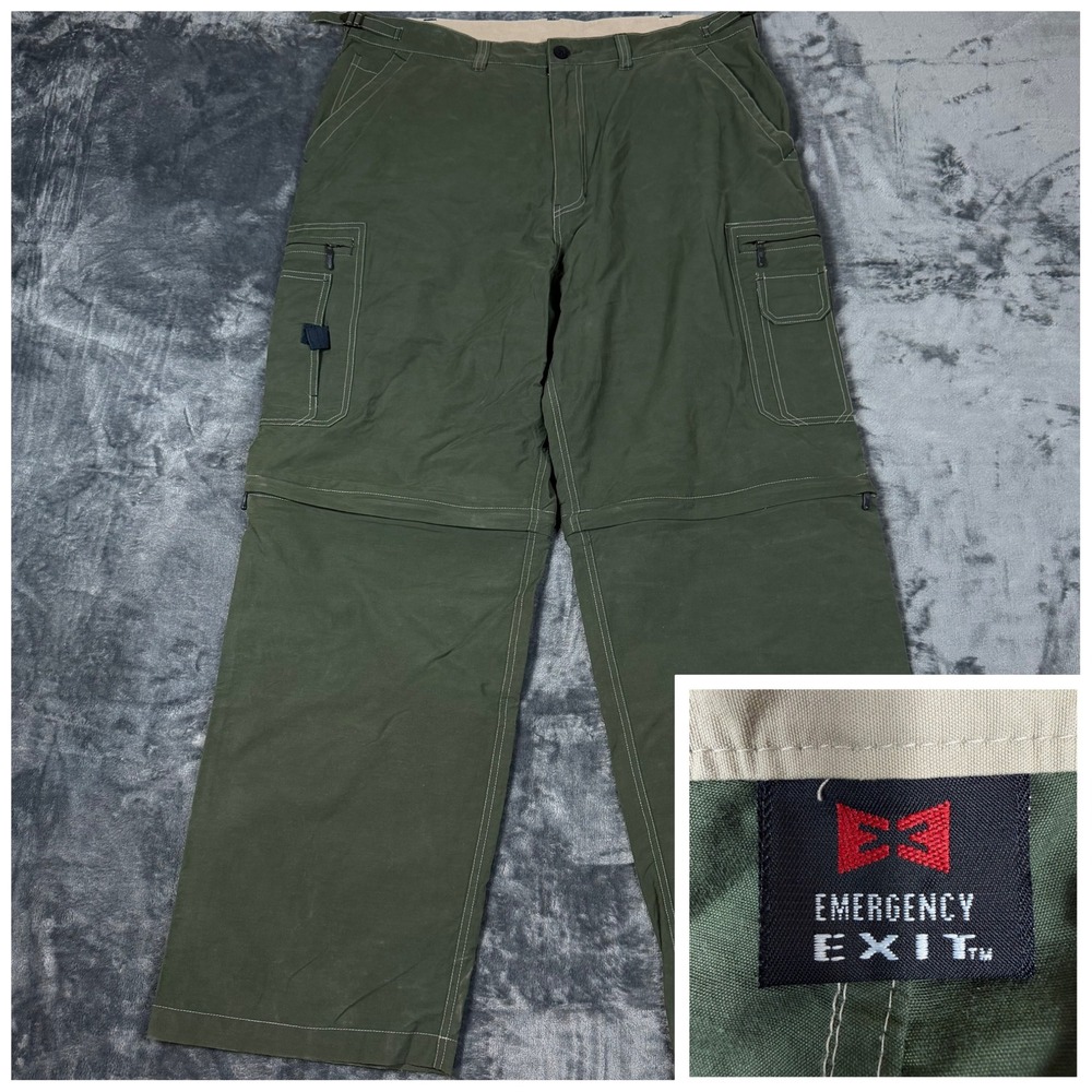 Emergency Exit Mens Convertible Cargo Pants Olive Green Zip Off 38x32 Hiking‎
